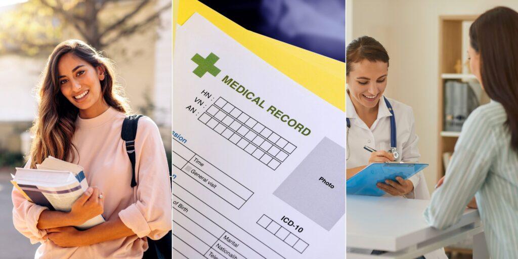 Three images of young adult and medical care. Off to college power of attorney bundle